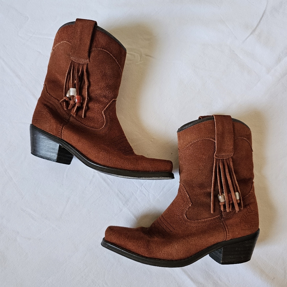 Stirrups Leather Tan Tassel Western Cowgirl Spanish Boho Riding Boots Size 4